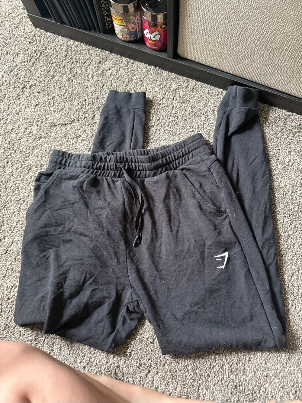 Gymshark Black Joggers with White Logo Tag